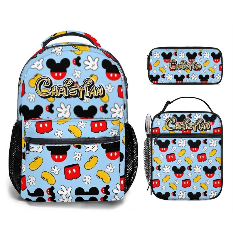Personalized Mickey Mouse 17in Backpack Bundle with Matching Lunch Bag, Custom Disney Backpack Set image 2