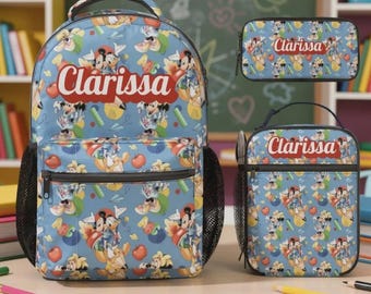 Mochila y bolsa para el almuerzo personalizadas de Mickey y Donald, tamaño 17 pulgadas.