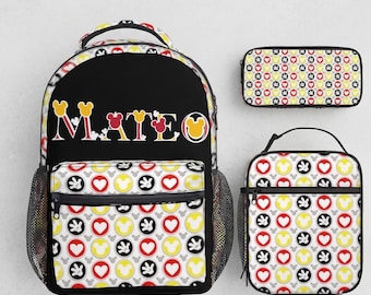 Personalized Mickey Mouse 17in Backpack Bundle with Matching Lunch Bag, Custom Disney Backpack Set