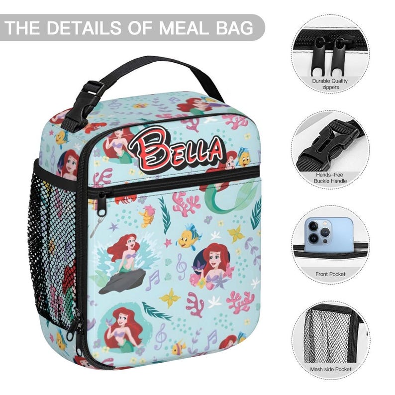 Custom Disney Princess Ariel Backpack Bundle, 17in Little Mermaid School Bag Set with Lunch Bag image 8