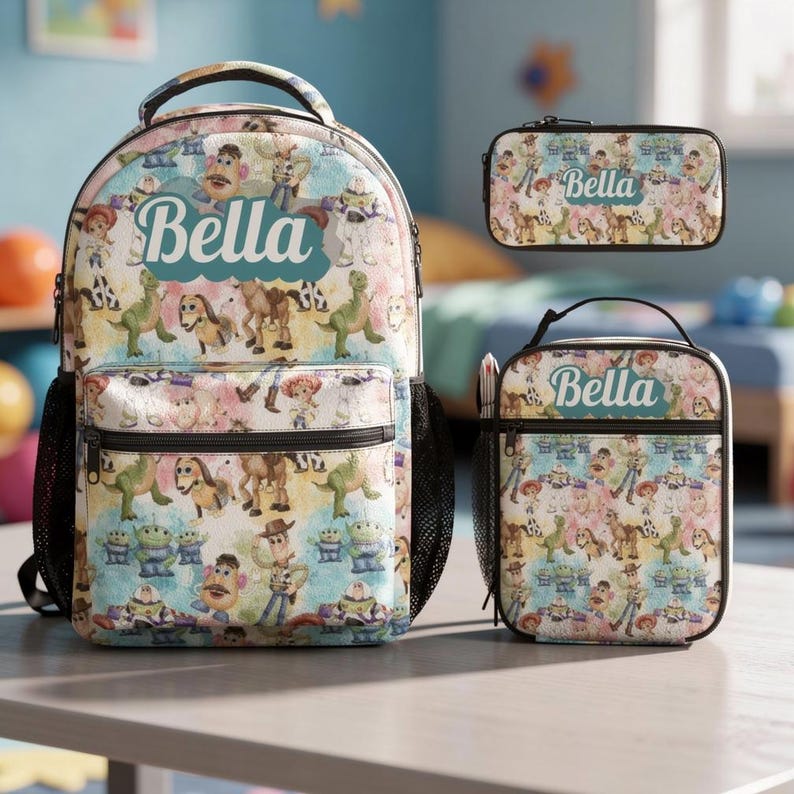 Conjunto de mochila y bolsa para el almuerzo de Toy Story, Disney Woody, Buzz y Jessie, paquete de mochila de 17 pulgadas. imagen 1