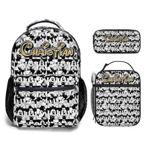 Personalized Mickey Mouse 17in Backpack Bundle with Matching Lunch Bag, Custom Disney Backpack Set Black
