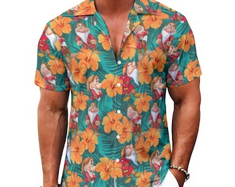 Camisa hawaiana de Disney para hombre, con estampado tropical de Blancanieves y los Siete Enanitos, ideal para el verano en la playa.