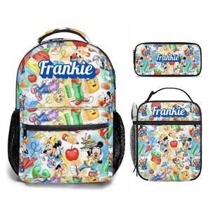 Personalized Mickey Mouse 17in Backpack Bundle with Matching Lunch Bag, Custom Disney Backpack Set Black