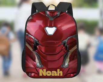 Personalized Iron Man Backpack, Avengers School Gift, 13in