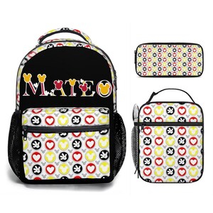 Gepersonaliseerde Mickey Mouse 17-inch rugzakbundel met bijpassende lunchtas, aangepaste Disney-rugzakkenset Black