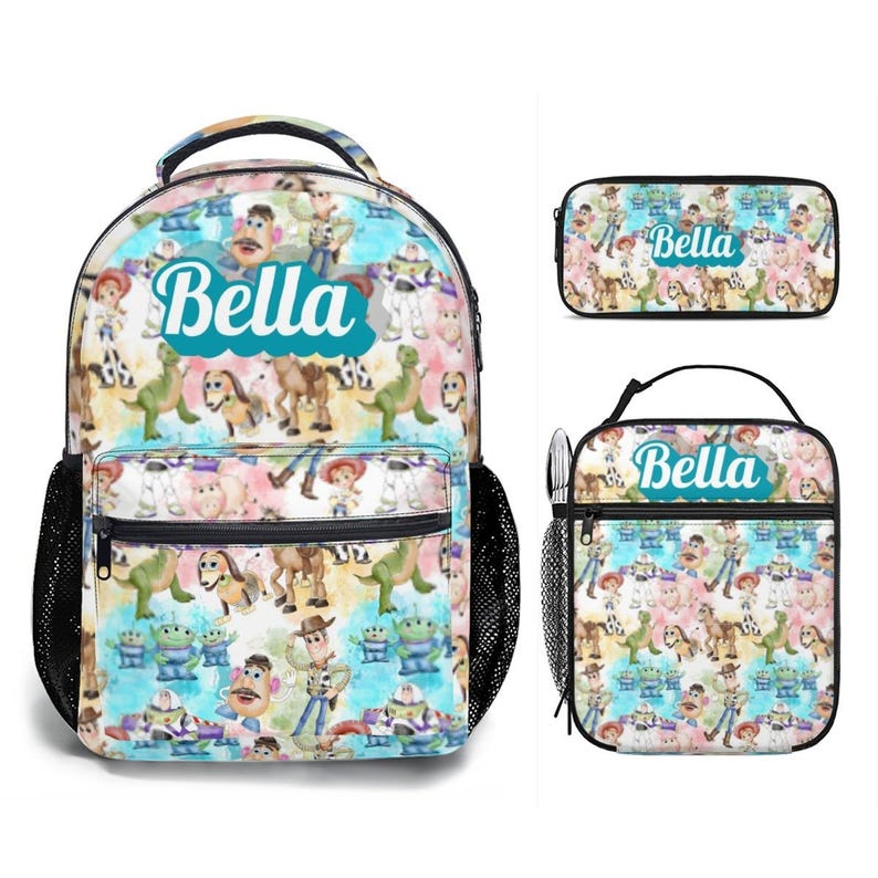 Conjunto de mochila y bolsa para el almuerzo de Toy Story, Disney Woody, Buzz y Jessie, paquete de mochila de 17 pulgadas. Black