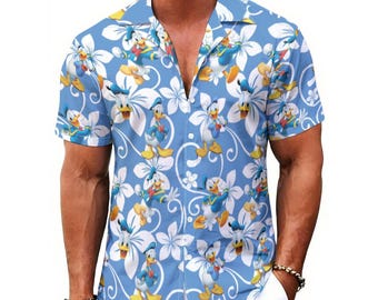 Disney Donald Duck Hawaiian Shirt, Donald Duck Floral Button Up Shirt Holiday, Donald Duck Hawaiian Shirt,