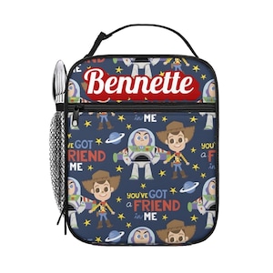 Buzz Lightyear and Woody Lunch Bag , Personalized Toy story lunch box White