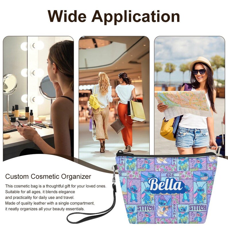 Neceser personalizado de Lilo & Stitch / Estuche de viaje de cosméticos personalizado de piel sintética imagen 8