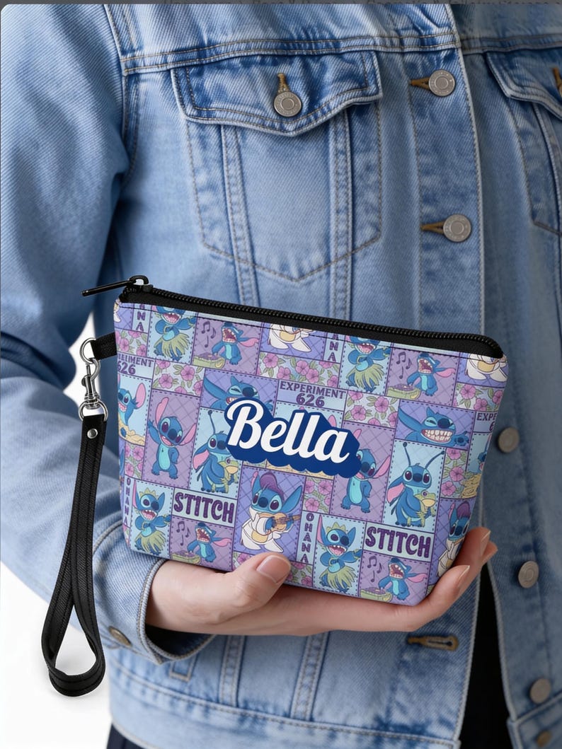 Lilo & Stitch Personalized Makeup Bag | Custom Name Travel Cosmetic Case for Her