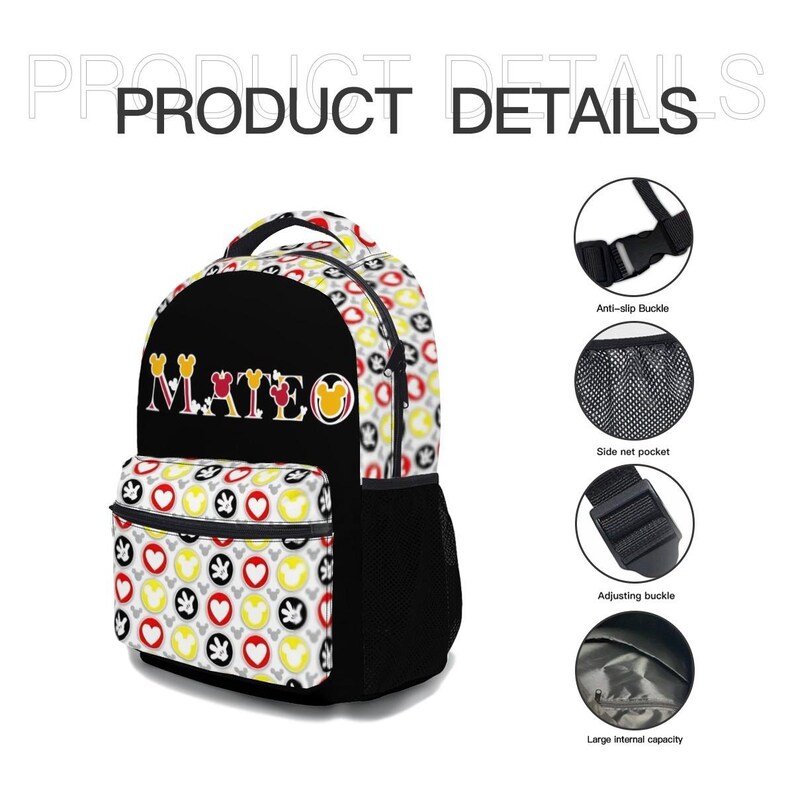 Gepersonaliseerde Mickey Mouse 17-inch rugzakbundel met bijpassende lunchtas, aangepaste Disney-rugzakkenset afbeelding 7
