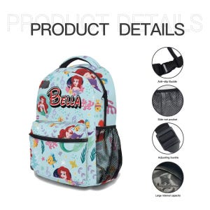 Custom Disney Princess Ariel Backpack Bundle, 17in Little Mermaid School Bag Set with Lunch Bag image 5