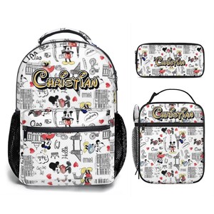 Personalized Mickey Mouse 17in Backpack Bundle with Matching Lunch Bag, Custom Disney Backpack Set Black