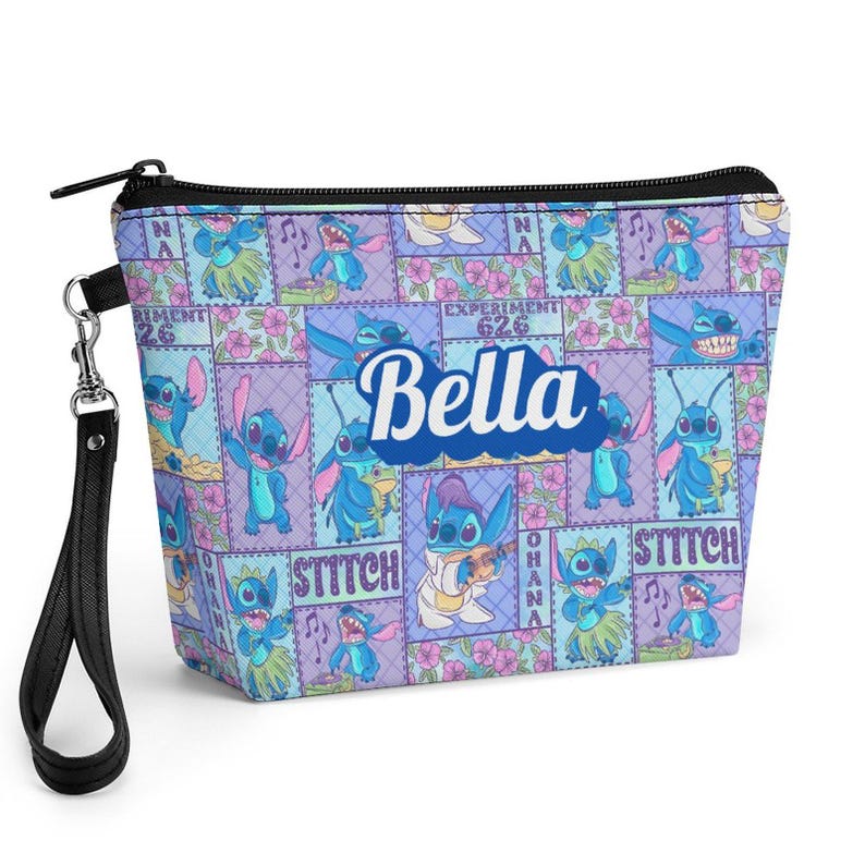 Neceser personalizado de Lilo & Stitch / Estuche de viaje de cosméticos personalizado de piel sintética White
