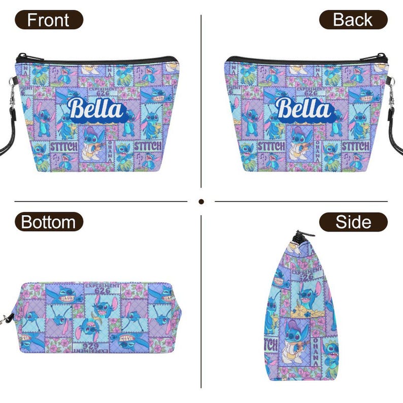 Neceser personalizado de Lilo & Stitch / Estuche de viaje de cosméticos personalizado de piel sintética imagen 5