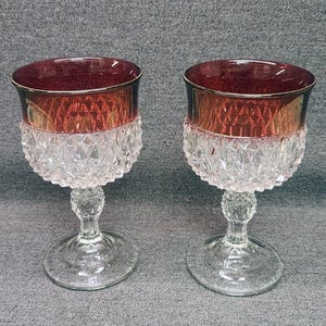 King's Crown Cranberry Flashed by Tiffin-Franciscan, Vintage  Ruby Red Goblets, Diamond Point Ruby wine glasses by Indiana Glass