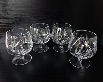 Vintage Lead Crystal Cognac Glasses, Pinwheel Star Cut, Set of 4
