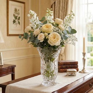 Vintage Anna Hutte Crystal Vase | 24% Lead Crystal, Frosted Floral Decor image 3