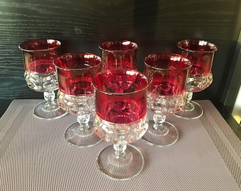 King's Crown Cranberry Flashed von Tiffin-Franciscan, Vintage Rubin Kelche | Rotes Wasser-Wein-Gläser
