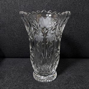 Vintage Anna Hutte Crystal Vase | 24% Lead Crystal, Frosted Floral Decor