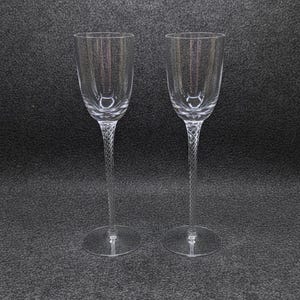 Vintage Long Stem Wine Glasses Etched Air Twist Stems, Set of 2, Tall Crystal Wine Glasses