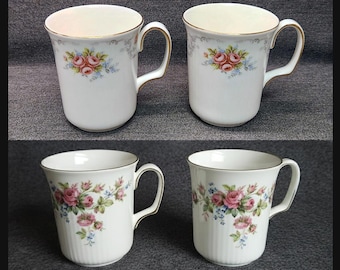 Vintage Royal Albert Moss Rose en Tranquillity mokken (set van 2) | Verzamelbaar Engels fijn porselein, vervangingsonderdeel