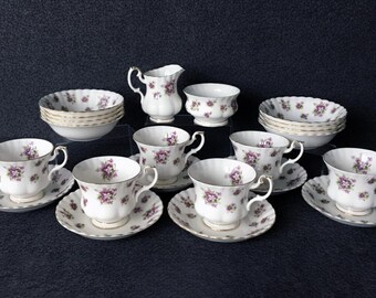 Vintage Royal Albert Sweet Violets 22 pc. Tea Set | English Bone China | 1960s Floral | Violet Floral Gold Trim | Afternoon Tea Decor
