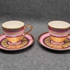 Vintage RW Bavaria Demitasse Cups, Purple Luster & Gold Porcelain, Set of 2