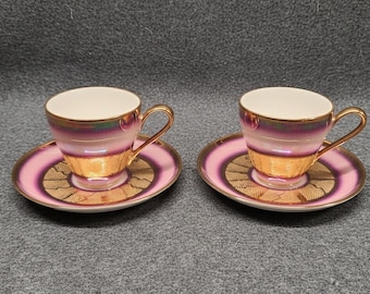 Xícaras de café expresso vintage RW Bavaria, porcelana roxa com detalhes dourados, conjunto de 2