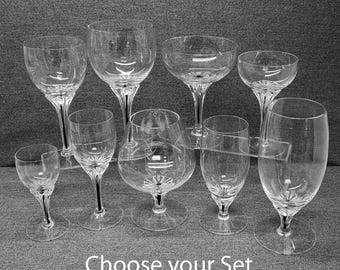 Belfor Crystal Glasses, Black Core Stemmed Clear Crystal, Hand Blown Bohemian Luxury barware with Black Stem, Set of 4