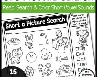 Kleurplaten CVC Words Afbeeldingen zoeken | Korte klinker a e i o u | Phonics-werkbladen voor de kleuterschool en het eerste leerjaar