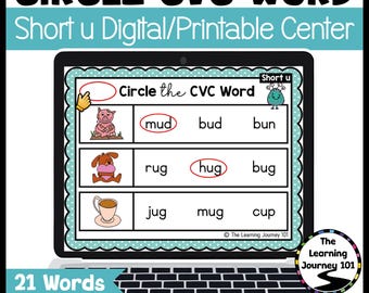 Omcirkel de activiteiten van Short U CVC Words | Phonics Interactieve Google-presentaties | Digitaal en afdrukbaar centrum voor de kleuterschool en het eerste leerjaar