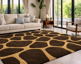 Hand Tufted Gold Brown Pebble Rug, Modern Abstract Chocolate Carpet