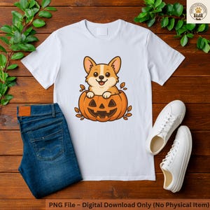 Halloween pumpa Corgi Png, söt hund i Jack O'Lantern Clipart, rolig tecknad husdjursälskare sublimering, kuslig säsong digital nedladdningsfil