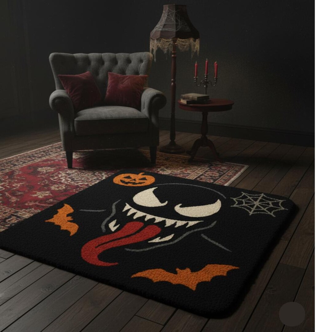 Halloween Venom Rug: Spooky Pumpkin, Bats & Spider Web Doormat - Etsy