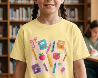 Camiseta juvenil a rayas para la vuelta al cole / Camiseta coqueta para la vuelta al cole para niños / Camiseta adorable para el primer día de clase