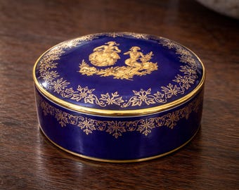 Vintage Limoges France Cobalt Blue Trinket Box