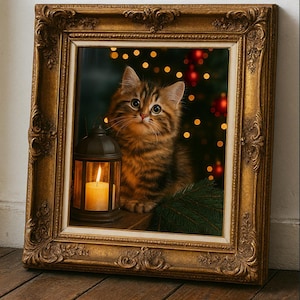 Christmas animal portrait, downloadable file, Christmas animal wall decoration, Santa Claus cat photo, Christmas gift, Christmas style animals