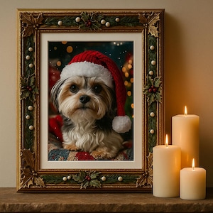 Christmas animal portrait, downloadable file, Christmas animal wall poster, Santa Claus cat photo, Christmas gift, Christmas style animals