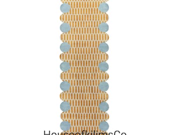Hand-Tufted Wool Runner Rug: Modern Polka Dot Scalloped Rug Art hand tuffted rugs gift rug