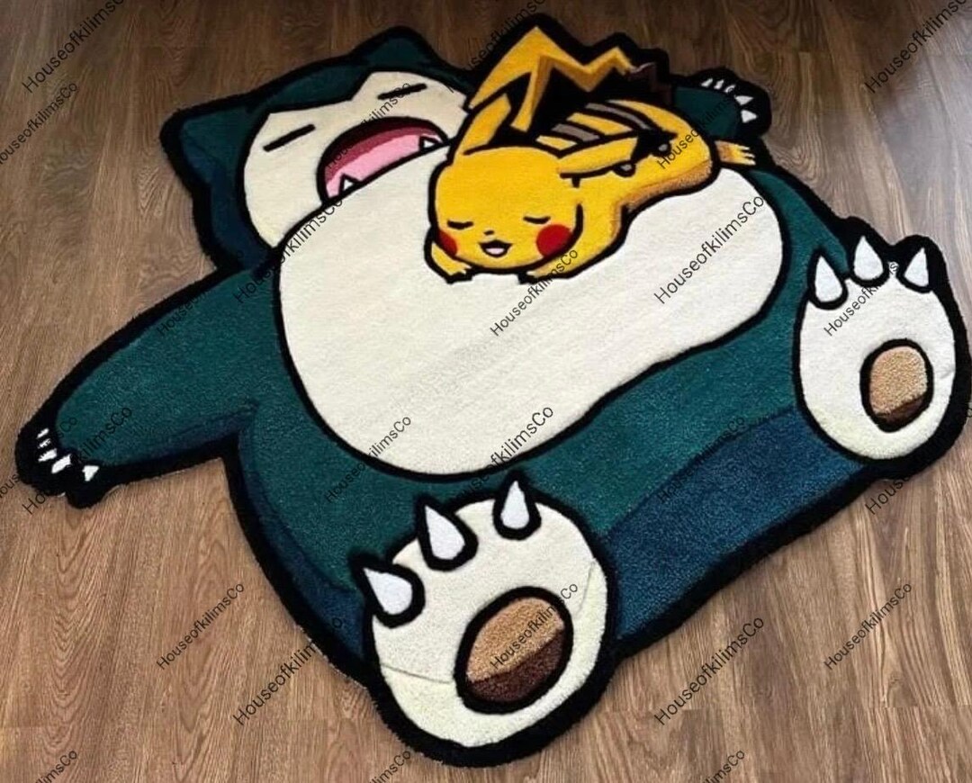 Pikachu Rectangle Rug Handmade Snorlax and Pikachu Rug, Anime Tufted Area Rug, Custom Cartoon ...