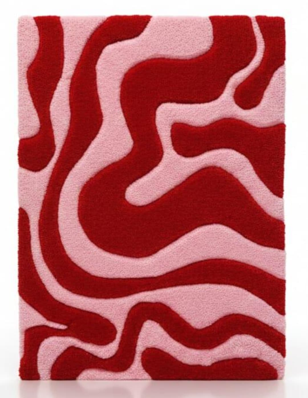 Pink and Red Abstract Wavy Area Rug - Modern Handmade Tufted Carpet for ...