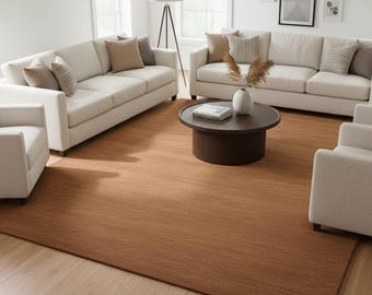 Hand Tufted Wool Rug: Minimalist Brown Plush Carpet