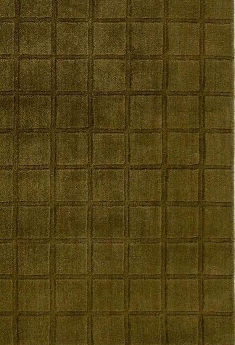 Handmade Olive Green Wool Rug, Velvet Grid Pattern - Etsy