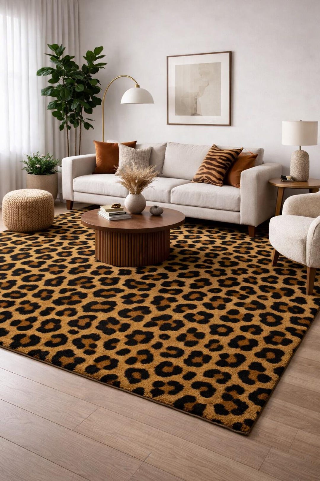 Hand Tufted Leopard Print Rug, Large Cheetah Animal Pattern Wool Area ...