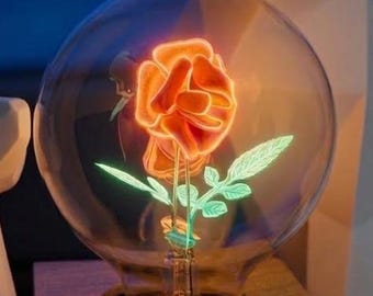 Neon Glimmlampe Rote Rose E27– Vintage Edison Glühbirne, Romantische Retro Deko Leuchtmittel, Stimmungslicht, Nixie Nachtlicht, Peony Flower