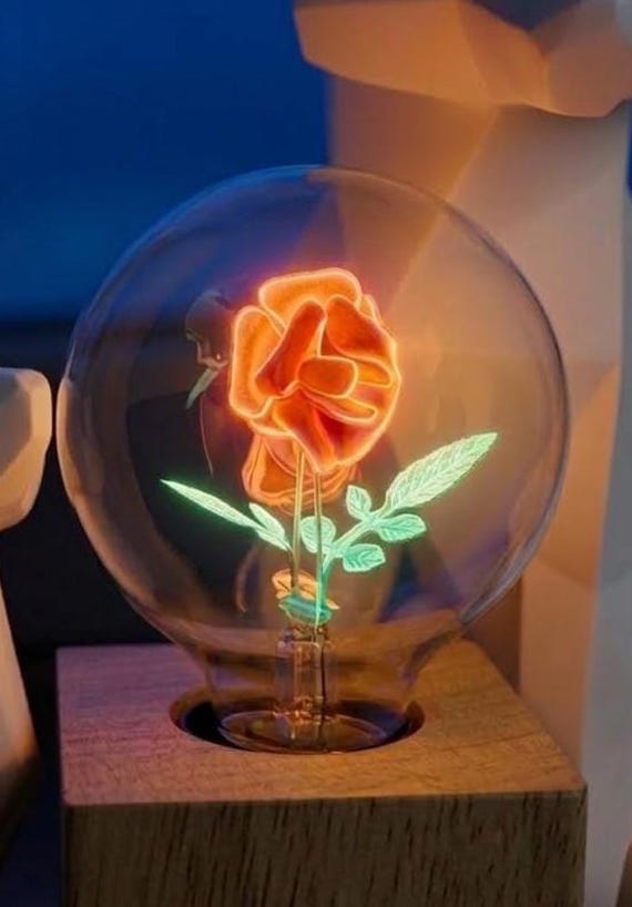 Neon Glimmlampe Rote Rose E27– Vintage Edison Glühbirne, Romantische Retro Deko Leuchtmittel, Stimmungslicht, Nixie Nachtlicht, Peony Flower