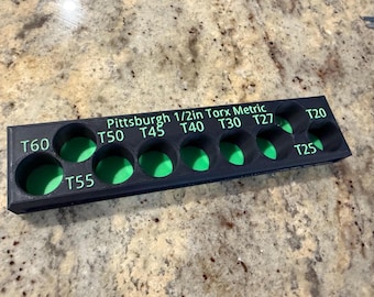 Pittsburgh 1/2" Drive Torx Metric Socket Organizer Tray | Custom Color Options | Garage Tool Holder | 3D Printed Socket Organizer