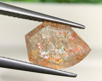 Piedra solar natural con forma de confeti / Fuego plateado brillante / Gema de cristal natural para uso curativo y en joyería